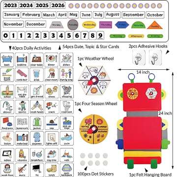 Visual Schedule Pocket Chart, Daily Routine Chart for Kids with Autism Learning Materials for Home School, Includes Robot Back Board and 2 Hooks