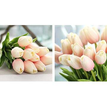 chilsoby 30 Pcs Artificial Tulip Flowers Real Touch Tulips Fake PU Tulip Flower Bouquet for Home Wedding Party Office Decor