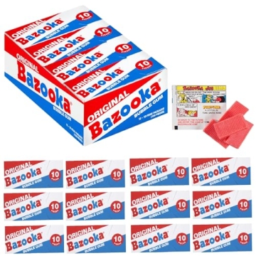 Bazooka Bubble Gum Individually Wrapped Pink Chewing Gum in Original Flavor - 10 Piece Mini-Wallet P...