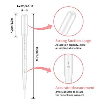 G2PLUS 100PCS 3ml Disposable Plastic Essential Oils Graduated Transfer Pipettes for Science Laborato...