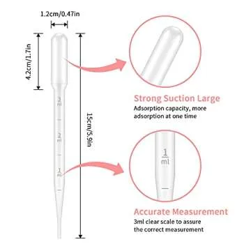 G2PLUS 100PCS 3ml Disposable Plastic Essential Oils Graduated Transfer Pipettes for Laboratory and C...