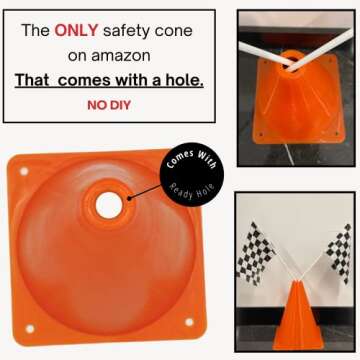 4E's Novelty 38 Pieces Set - 12 Traffic Cones With Hole on Top, 24 Checkered Flags, Racetrack Floor Runner - for For Race Car Birthday Party Supplies, Table Centerpiece Decorations Kids Gift