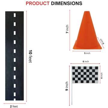 4E's Novelty 38 Pieces Set - 12 Traffic Cones With Hole on Top, 24 Checkered Flags, Racetrack Floor Runner - for For Race Car Birthday Party Supplies, Table Centerpiece Decorations Kids Gift