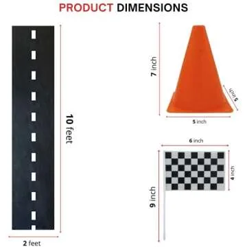 4E's Novelty 38 Pieces Set - 12 Traffic Cones With Hole on Top, 24 Checkered Flags, Racetrack Floor Runner - for For Race Car Birthday Party Supplies, Table Centerpiece Decorations Kids Gift