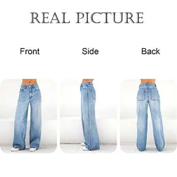 Women's Jeans-Casual Denim Pants Straight Wide Leg Cargo Jeans High Waisted Baggy Jeans for Women Teen Girls (Dark Blue, S)