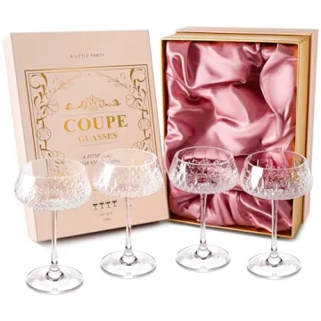 VIMERPA Coupe Glasses Set of 4 - Elegant Vintage Art Deco Crystal Glassware
