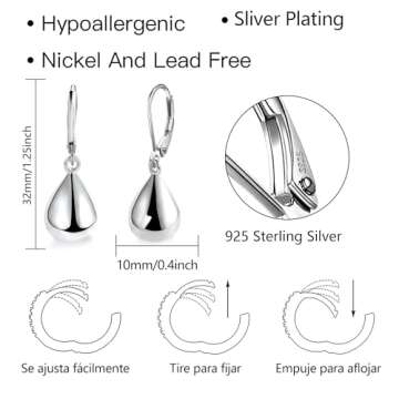 Sterling Silver Teardrop Earrings for Women Hypoallergenic