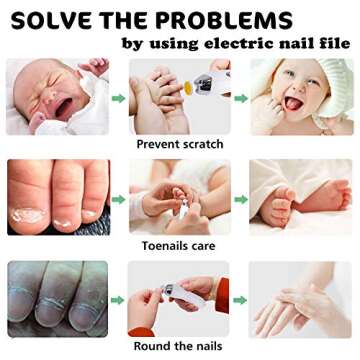 Baby Nail File Electric Nail Trimmer, Baby Nail Filer Kit with Nail Clippers, Toes Fingernails Care Trim Polish Grooming Safe for Infant Newborn Babies Toddler Kids or Women, 12 Grinding Heads