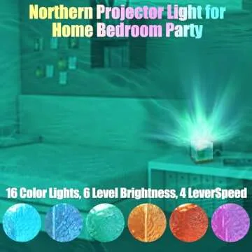RICHMYC Northern Lights Ocean Wave Projector Light, 16 Colors Gradual Rotating Flame Water Lamp, Wave Night Light with Remote Control for Office Bar Restaurant Underwater Projector Light (Wood)