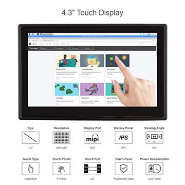Waveshare 4.3 Inch Touch Screen DSI LCD with Case for Raspberry Pi 4B, 800×480 Resolution Monitor I...