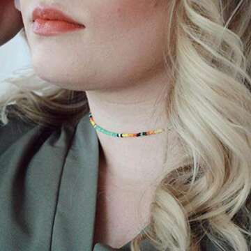 Yalice Boho Choker Necklace Chain Rainbow Seed Bead Necklaces for Women (Colorful)