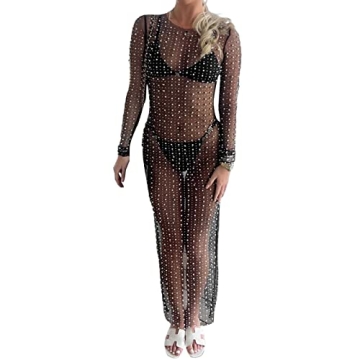 NUFIWI Sexy Rhinestone Beach Cover Up for Women