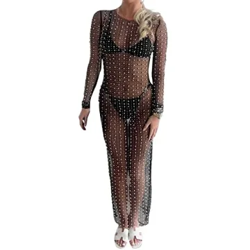 NUFIWI Sexy Rhinestone Beach Cover Up for Women