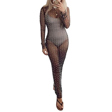 NUFIWI Sexy Rhinestone Beach Cover Up for Women