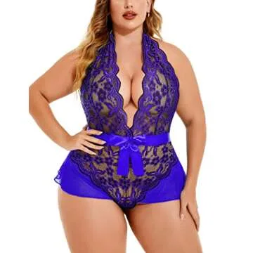 Avidlove Plus Size Lingerie for Women Halter Sexy Bodysuit One Piece Halter Babydoll Black Blue 14 Plus