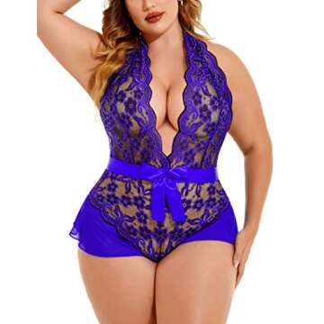 Avidlove Plus Size Lingerie for Women Halter Sexy Bodysuit One Piece Halter Babydoll Black Blue 14 Plus