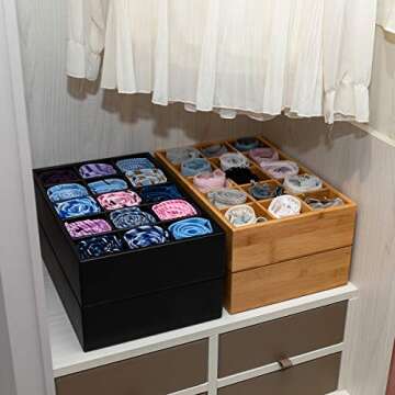 GOBAM Bamboo Drawer Organizer 15 Compartments - Eco-Friendly
