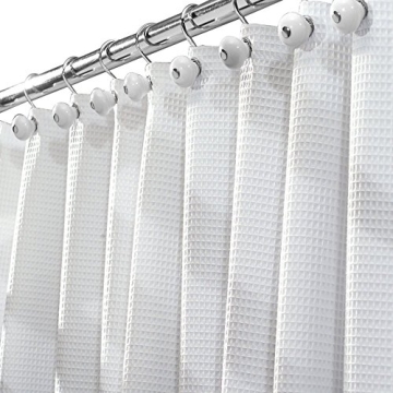 mDesign Waffle Knit - Long Cotton Blend Shower Curtain - Spa Quality, Luxury, Solid Color Cloth Show...