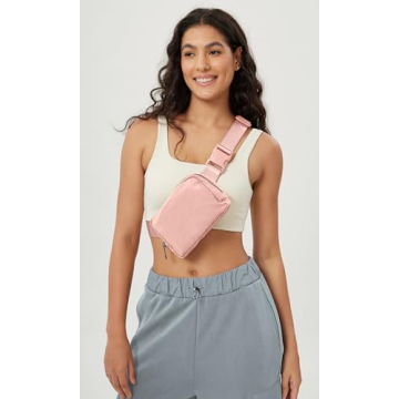ODODOS Unisex Mini Belt Bag with Adjustable Strap Small Fanny Pack for Workout Running Traveling Hiking, Light Pink