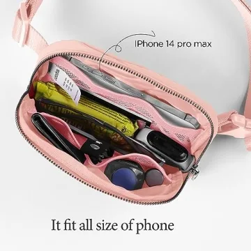 ODODOS Unisex Mini Belt Bag with Adjustable Strap Small Fanny Pack for Workout Running Traveling Hiking, Light Pink