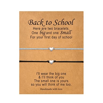 Back to School Gifts for Kids, 2 Piece Heart Charm Bracelet First Day of School Mother Daughter Brac...