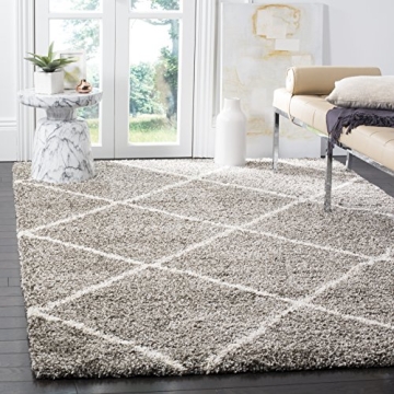 SAFAVIEH Hudson Shag Collection Area Rug - 6' x 9', Grey & Ivory, Modern Diamond Trellis Design, Non...