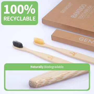 Eco-Friendly GENKENT Bamboo Toothbrushes 12 Pack BPA Free