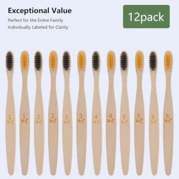Eco-Friendly GENKENT Bamboo Toothbrushes 12 Pack BPA Free