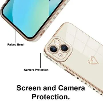 KANGHAR Compatible with iPhone 13 Case for Women Girl, Plating Edge Cute Love Heart Soft TPU Bumper Shockproof Protection Phone Case Cover for iPhone 13 6.1 Inch(White)
