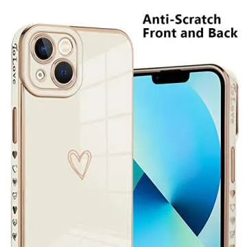 KANGHAR Compatible with iPhone 13 Case for Women Girl, Plating Edge Cute Love Heart Soft TPU Bumper Shockproof Protection Phone Case Cover for iPhone 13 6.1 Inch(White)