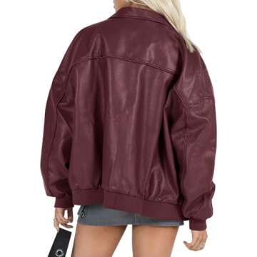 Tankaneo Womens Faux Leather Jackets Oversized Bomber Casual Fall Fashion Zip Up Moto Biker Coats