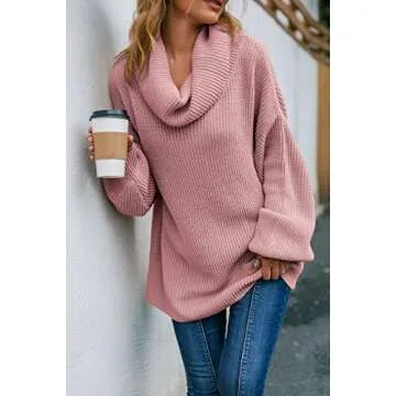 Simplee Women's Oversized Cowl Neck Knit Pullover Sweater Casual Loose Lantern Long Sleeve Jumper Tops (S Yellow)