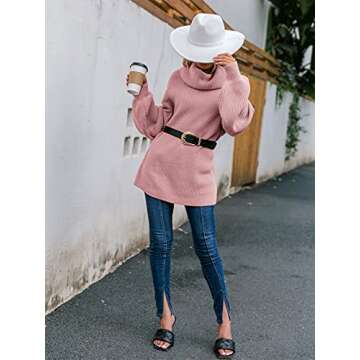 Simplee Women's Oversized Cowl Neck Knit Pullover Sweater Casual Loose Lantern Long Sleeve Jumper Tops (S Yellow)