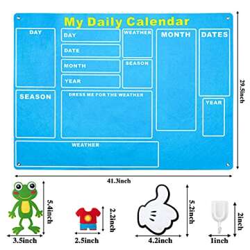 WATINC My First Daily Calendar Felt-Board for Kids 3.5Ft 70Pcs All About Today Funky Frog Weather Se...