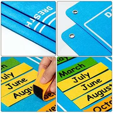 WATINC My First Daily Calendar Felt-Board for Kids 3.5Ft 70Pcs All About Today Funky Frog Weather Season Chart Days of The Week Circle Time Bulletin Board Preschool Early Learning Play Kit for Wall