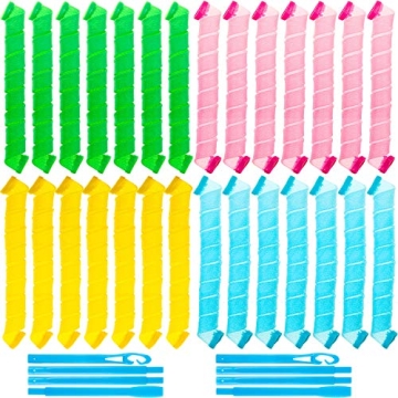 28 No Heat Spiral Hair Curlers Set for Damage-Free Styling (Assorted Colors, 75cm)