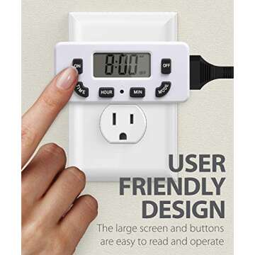 Fosmon 24 Hour Programmable Digital Timer Outlet (2 Pack), ON/Off Program, LCD Display, Mini Indoor ...
