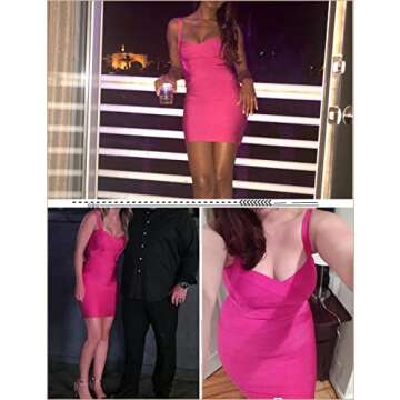 UONBOX Women's Rayon Cute Mini Sleeveless Bodycon Club Party Bandage Strap Dress