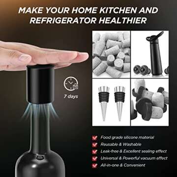 Forias wine opener，electric wine bottle opener set with rechargeable wine opener,electric wine aerator pourer,vacuum wine stopper and foil cutter (4)