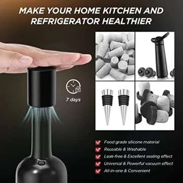 Forias wine opener，electric wine bottle opener set with rechargeable wine opener,electric wine aerator pourer,vacuum wine stopper and foil cutter (4)