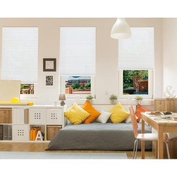 Redi Shade No Tools Easy Lift Trim-at-Home Cordless Pleated Light Filtering Fabric Shade White, 30" W x 64" L, (Fits windows 19 in - 30 in)