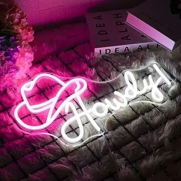Howdy Hat Neon Sign USB Powered Dimmable Light for Decor