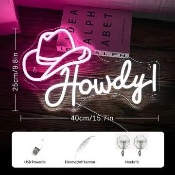 Howdy Hat Neon Sign USB Powered Dimmable Light for Decor