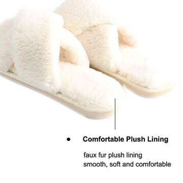 Grafingy Women's Cross Band Slippers Soft Plush House Slippers Furry Cozy Open Toe Indoor Outdoor Slippers