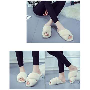 Grafingy Women's Cross Band Slippers Soft Plush House Slippers Furry Cozy Open Toe Indoor Outdoor Slippers