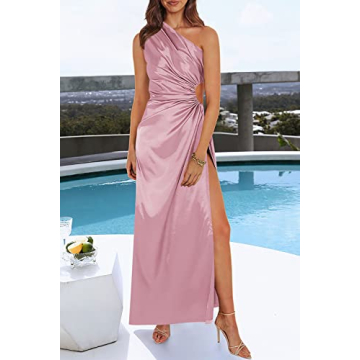 PRETTYGARDEN Women's Summer Satin One Shoulder Maxi Dress