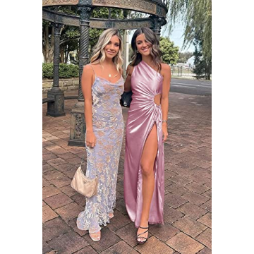 PRETTYGARDEN Women's Summer Satin One Shoulder Maxi Dress