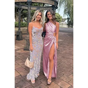 PRETTYGARDEN Women's Summer Satin One Shoulder Maxi Dress