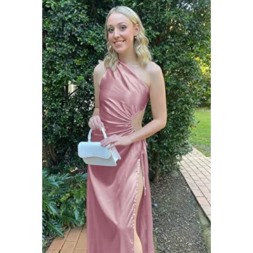 PRETTYGARDEN Women's Summer Satin One Shoulder Maxi Dress