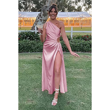 PRETTYGARDEN Women's Summer Satin One Shoulder Maxi Dress